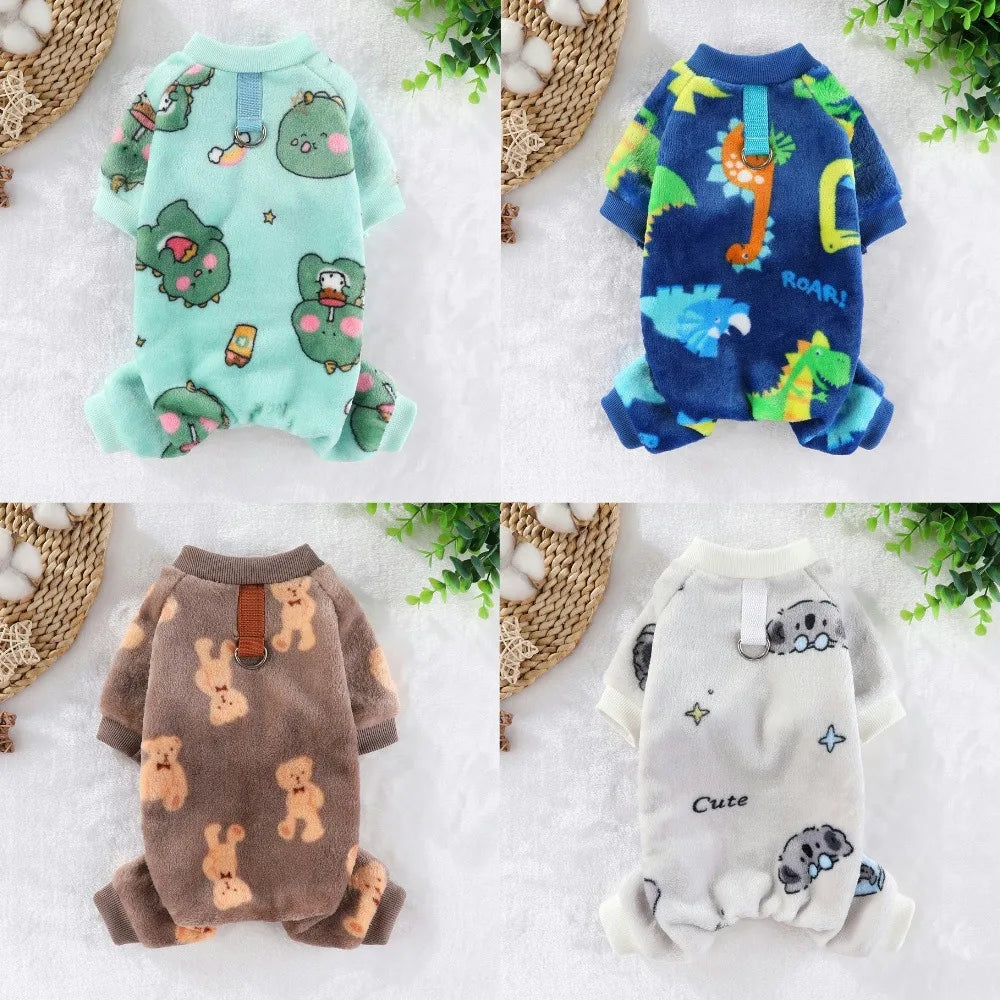 Fleece Dog & Cat Jumpsuit with Leash Ring | Soft Warm Autumn Winter Coat for Puppies to Large Dogs