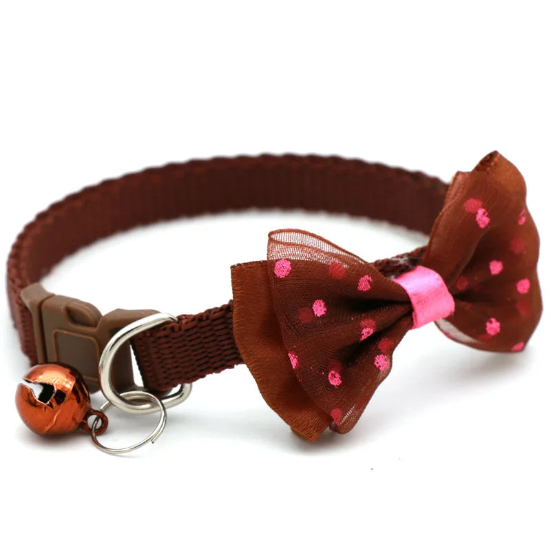 Reflective Polka Dot Bow Cat Collar with Bell