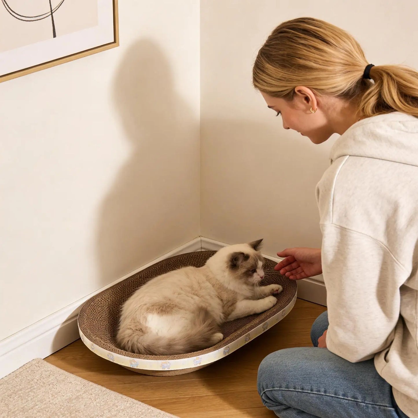 Oval Corrugated Cardboard Cat Scratcher & Lounge Bed