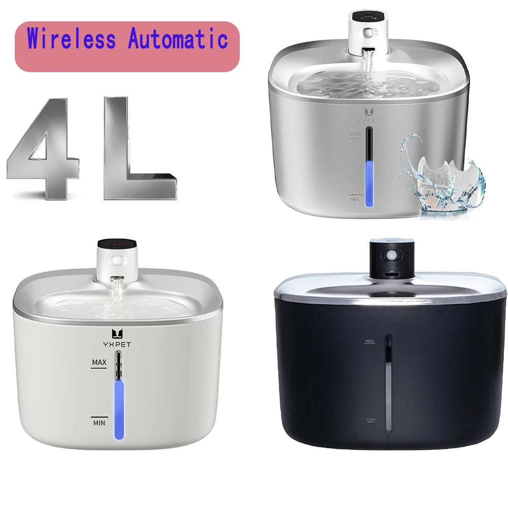 4L Stainless Steel Wireless Pet Water Fountain with Motion Sensor