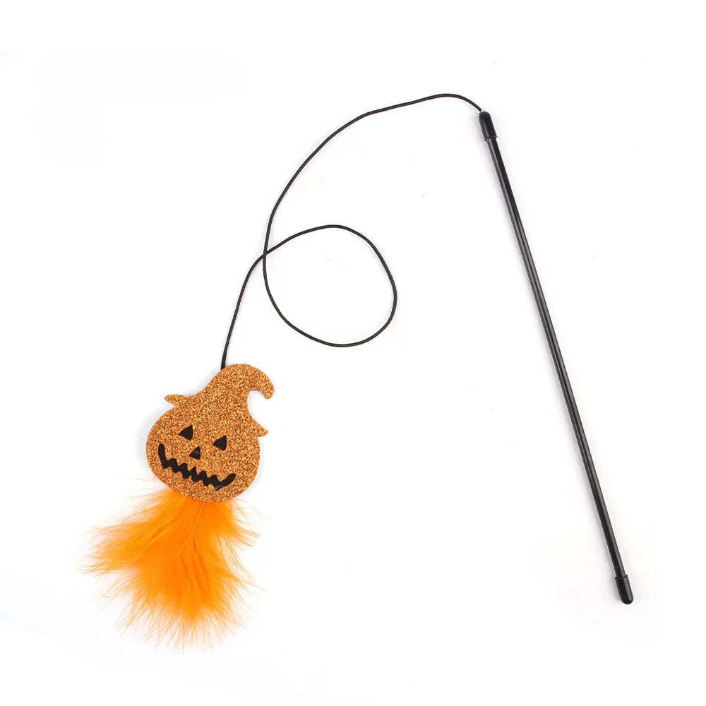 Halloween Cat Teaser Wand with Pumpkin and Spider