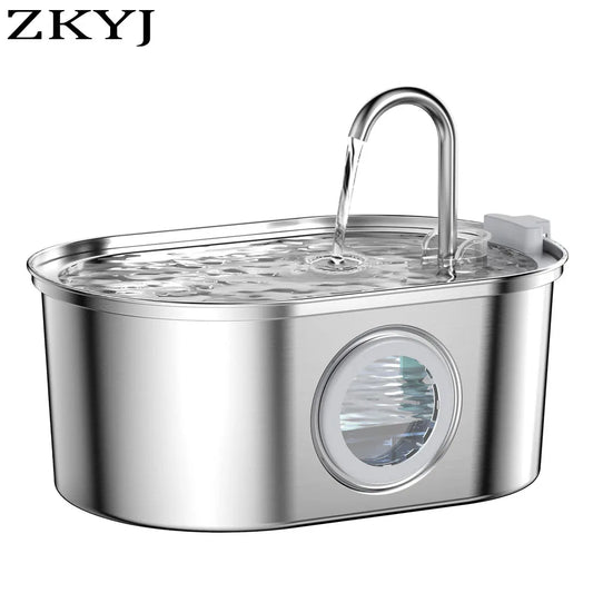 Stainless Steel Automatic Pet Water Fountain | Ultra-Quiet | Water Level Window | Cat & Dog