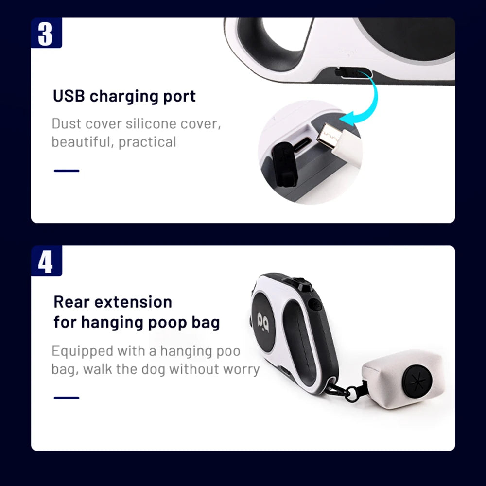 LED Retractable Dog Leash | 5M Rechargeable Light-Up Leash