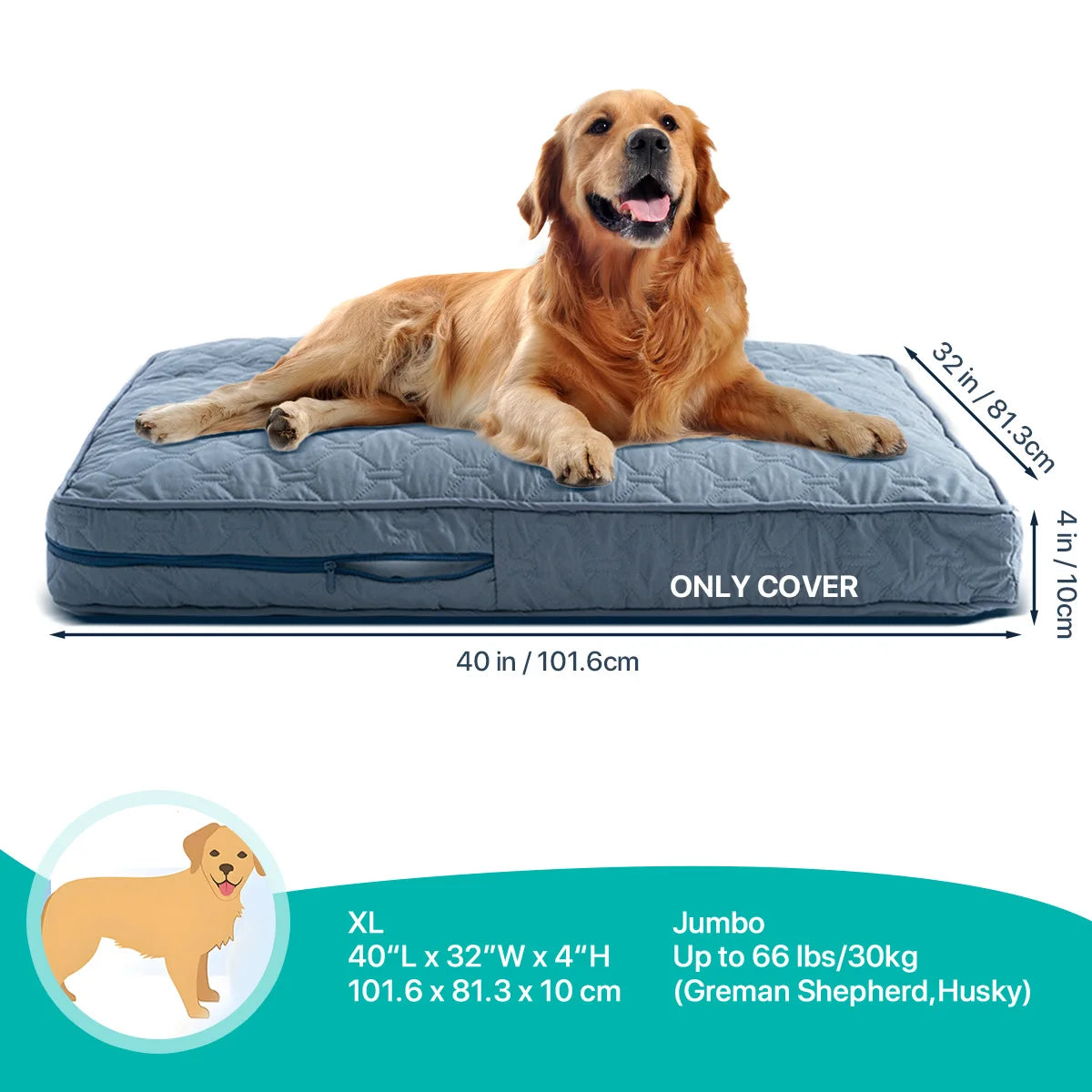 Orthopedic Dog Bed Washable Cover — Multi-Needle Quilted Foam Mat for Large Dogs & Crates