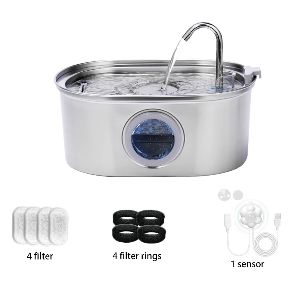 3.2L Stainless Steel Pet Water Fountain with Visible Water Level Window
