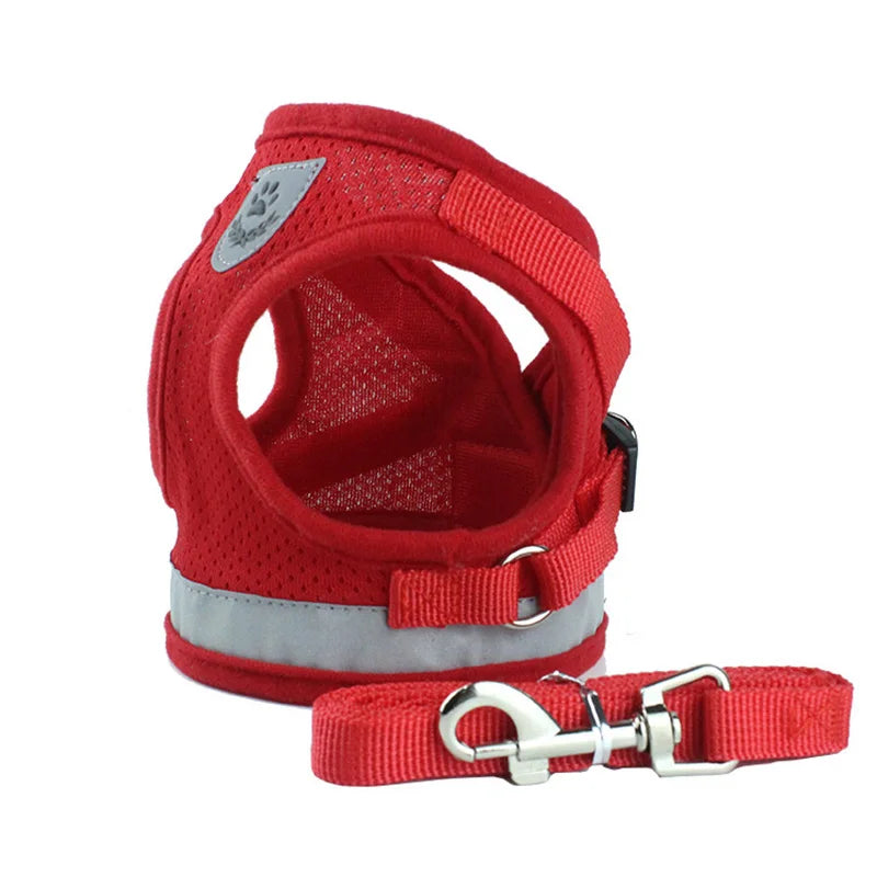 Reflective Mesh & Plaid Dog Vest Harness and Leash Set