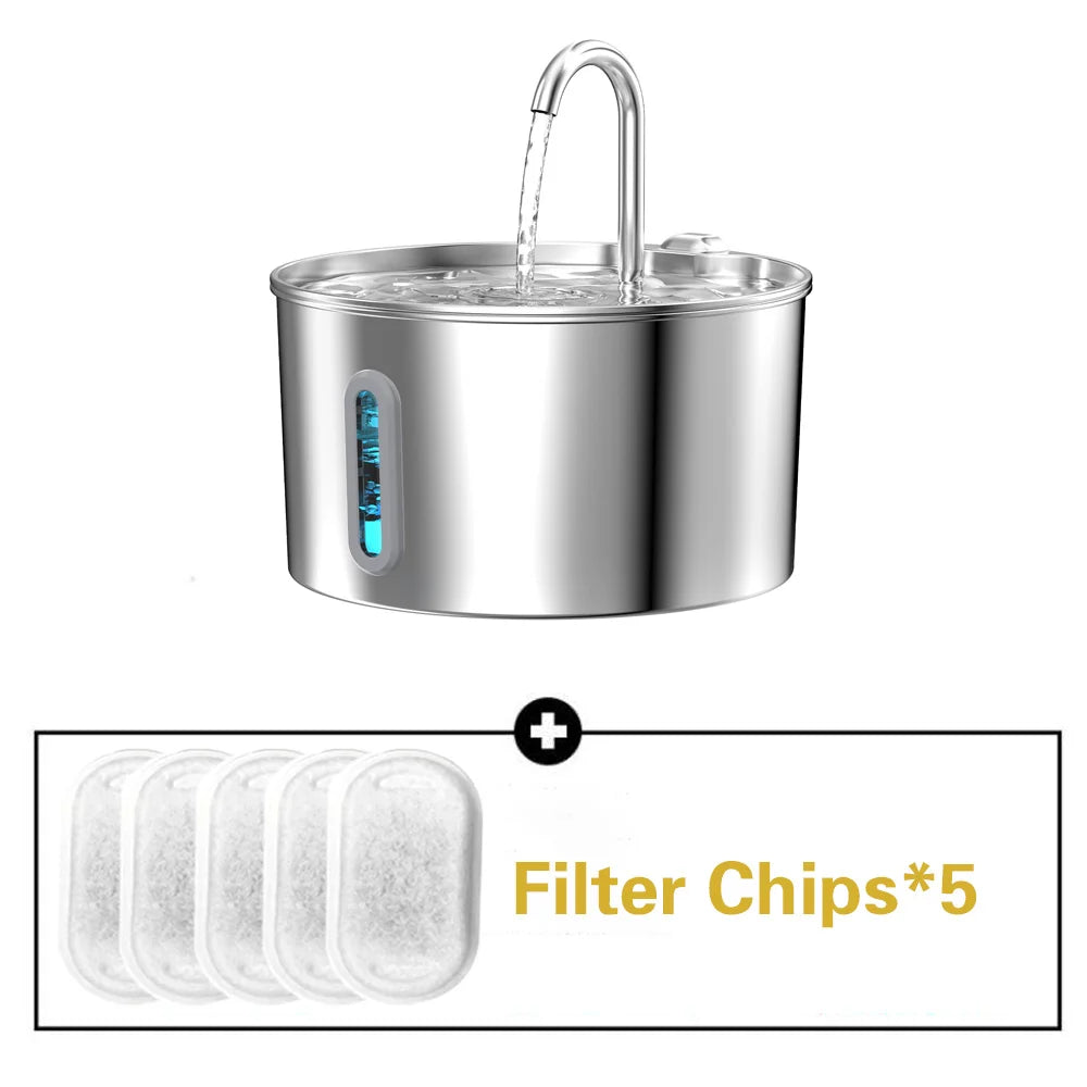 2.2L Stainless Steel Silent Pet Water Fountain — Dual Style with Filter & Sensor Options