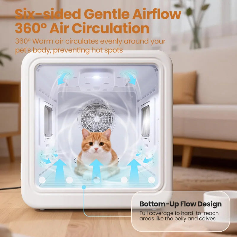 Boîte de séchage intelligente pour animaux de compagnie de 70 L avec séchage à 360° et contrôle automatique de la température