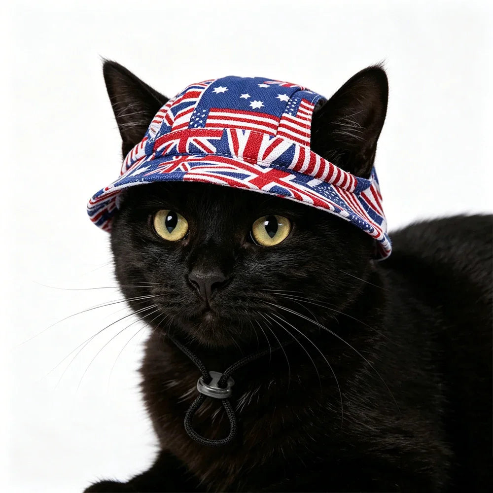 Striped Canvas Pet Sun Hat for Cats & Small Dogs