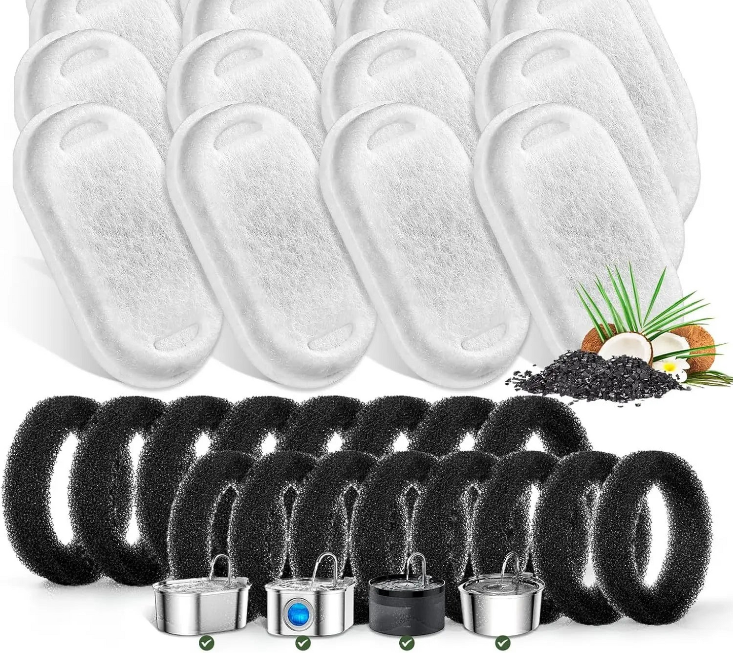 Filtres de remplacement et éponges pour fontaines à eau pour animaux de compagnie - Compatibles avec les modèles 2L et 3.2L