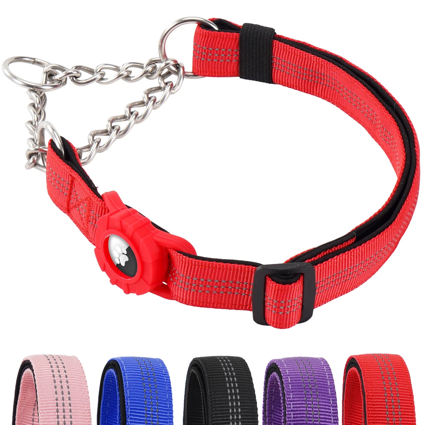 Collier réfléchissant pour chien avec support AirTag et boucle à dégagement rapide