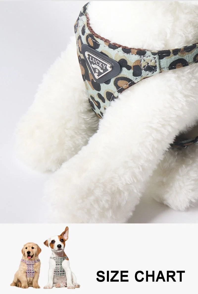 Leopard Print Dog Harness & Lead Set – Padded Vest for Small Dogs