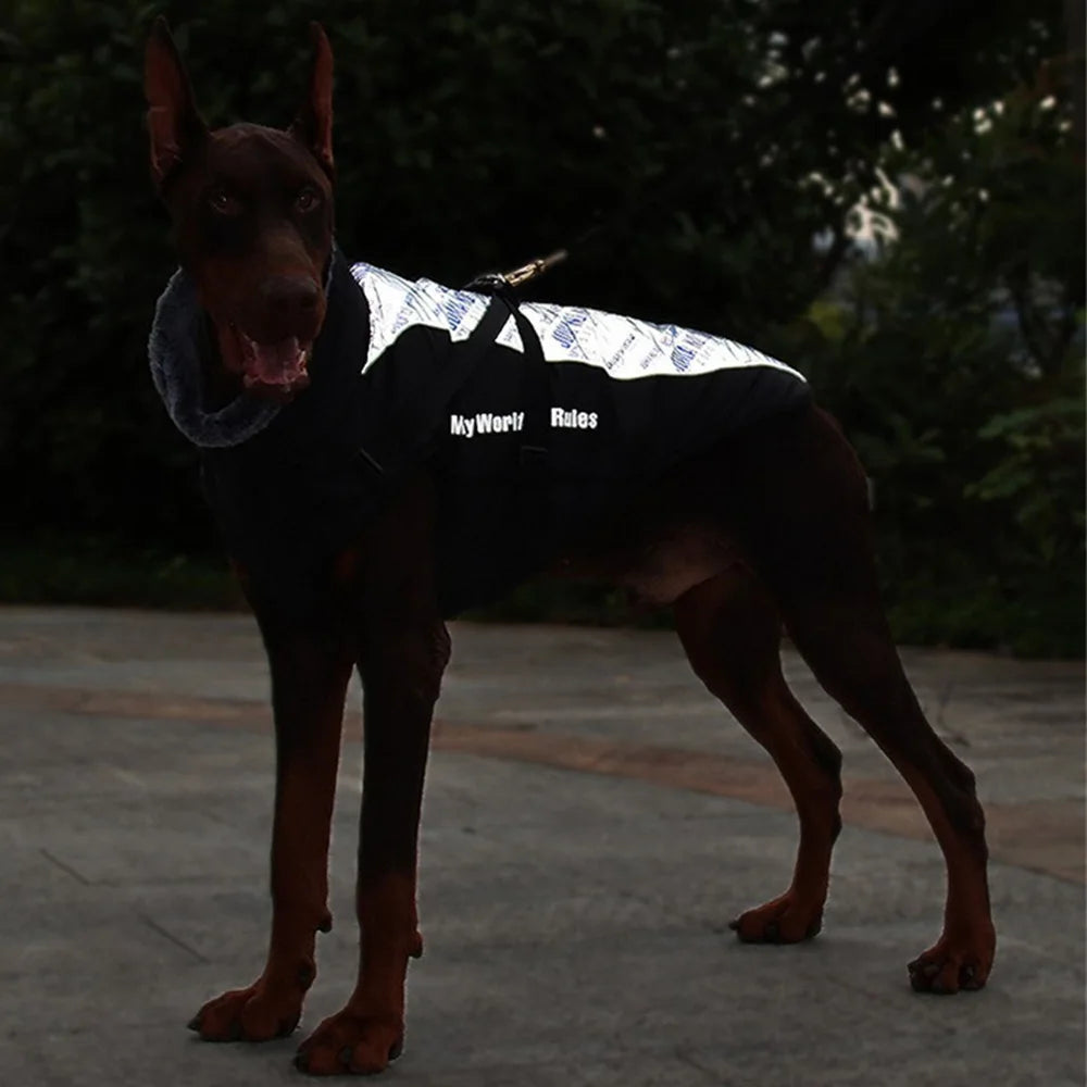 Reflective Waterproof Winter Dog Coat with Fur Collar & Harness