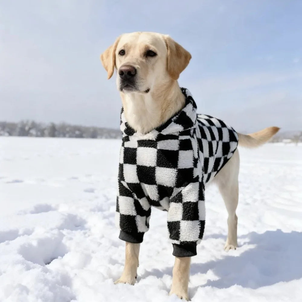 Sweat à capuche et manteau d'hiver en polaire motif échiquier pour chiens — Races moyennes à grandes