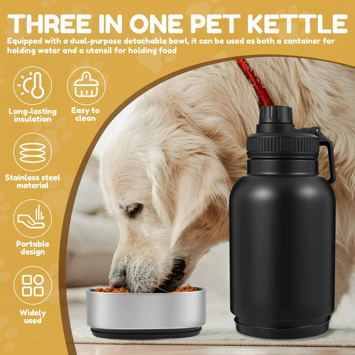 3-in-1 Portable Dog Water Bottle with 2 Detachable Bowls — 32oz Leak-Proof