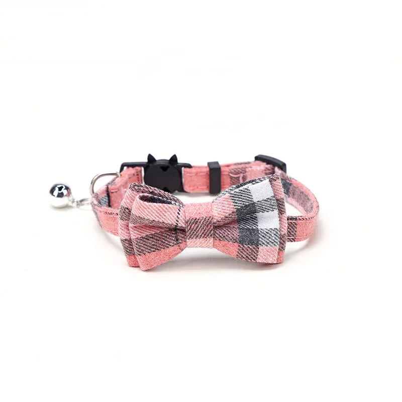 Collier pour chat sécurisé avec nœud papillon et clochette - Motif écossais