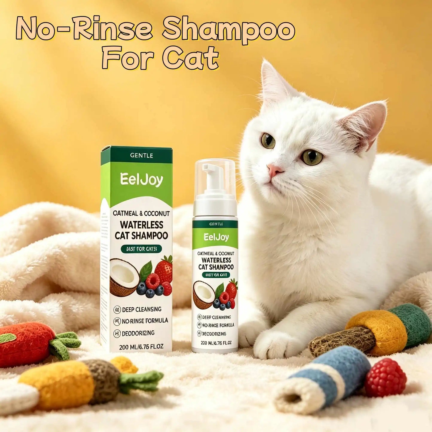 Coconut No-Rinse Dry Shampoo for Cats & Dogs — Sensitive Skin Foam Cleanser with Odour Control