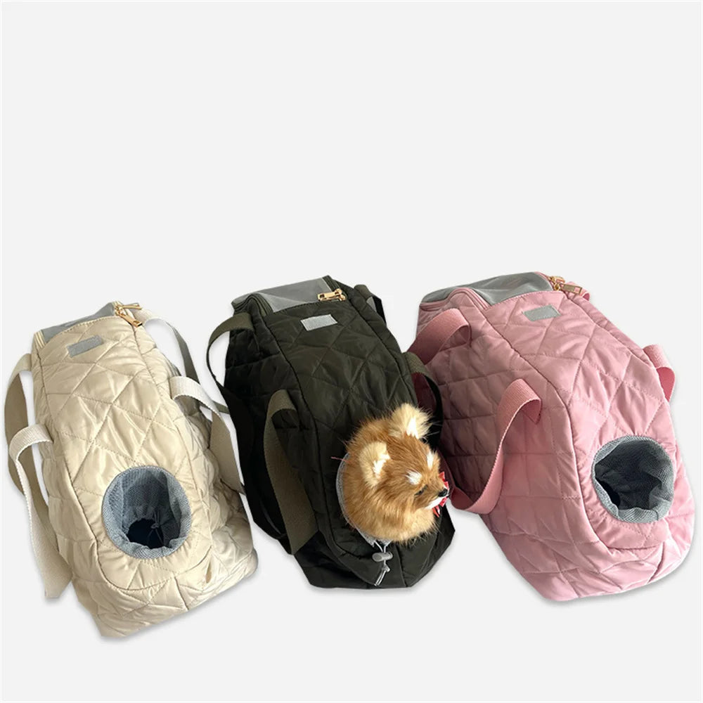 Quilted Portable Breathable Cat Puppy Travel Tote Handbag with Detachable Shoulder Strap Small  Kitten Pet Outdoor Carry Bags