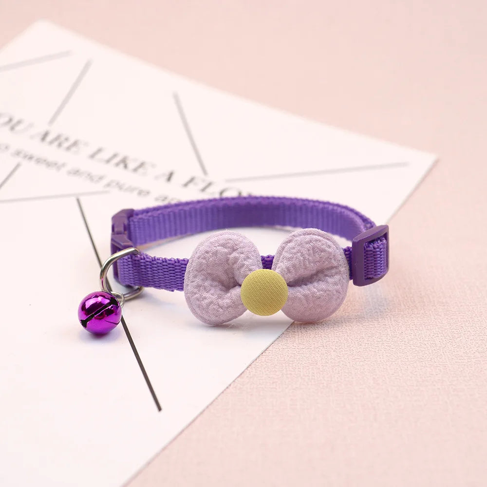Cute Bow Cat & Small Dog Collar with Bell & Quick-Release Buckle