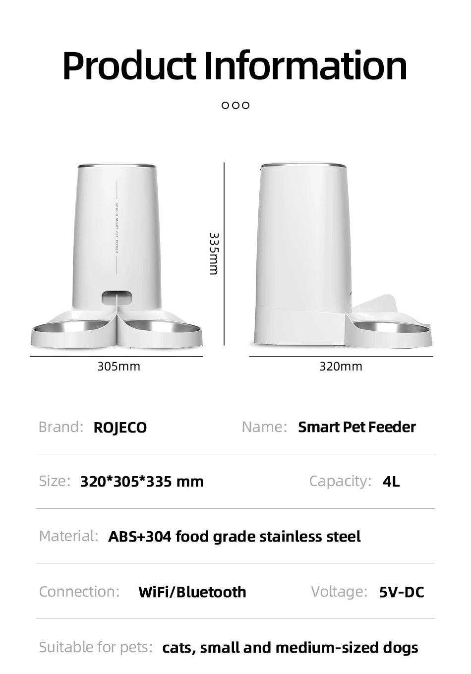 Automatic Dry Food Pet Feeder with Single or Double Bowls