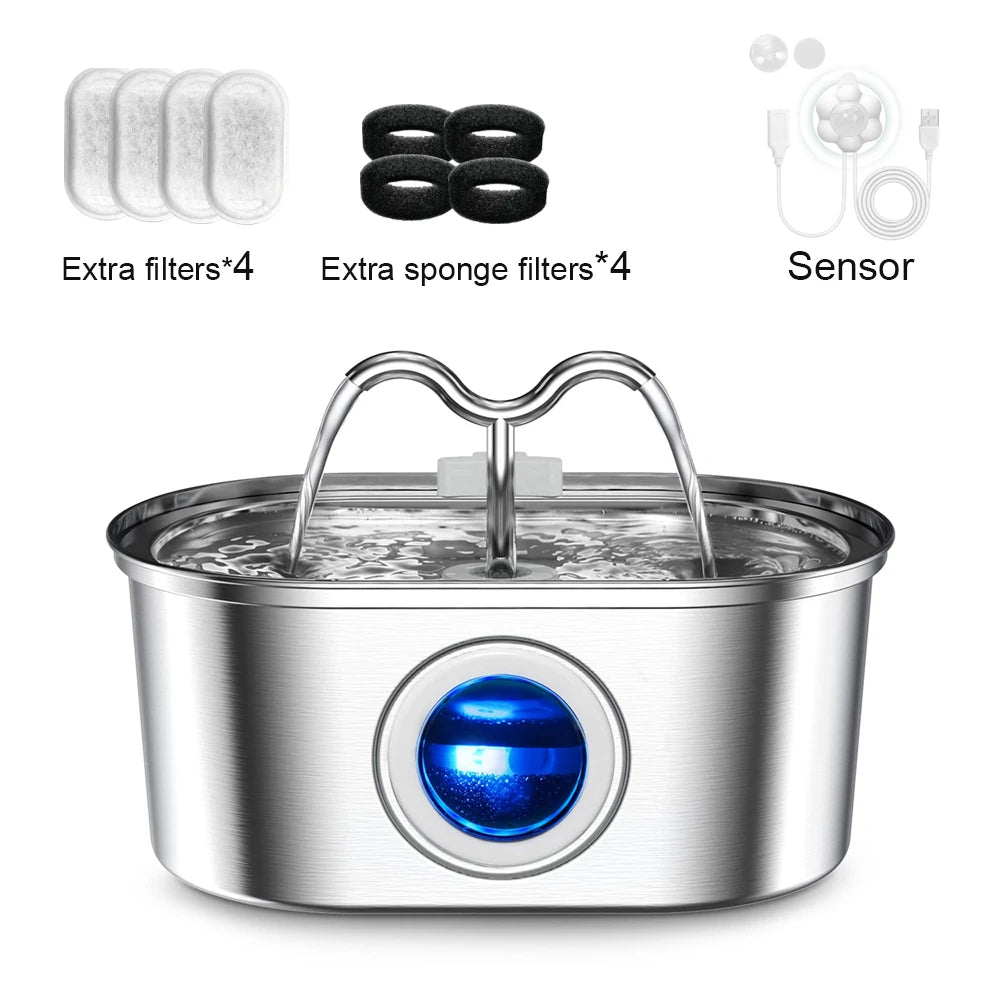 3.2L Stainless Steel USB Pet Water Fountain — Quiet Filter Pump for Cats & Dogs