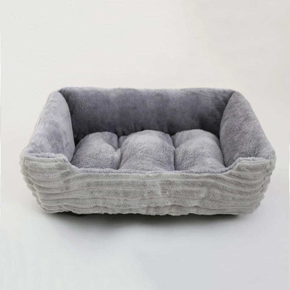 Square Plush Calming Dog & Cat Bed – Waterproof Oxford Sofa Cushion for Small & Medium Pets