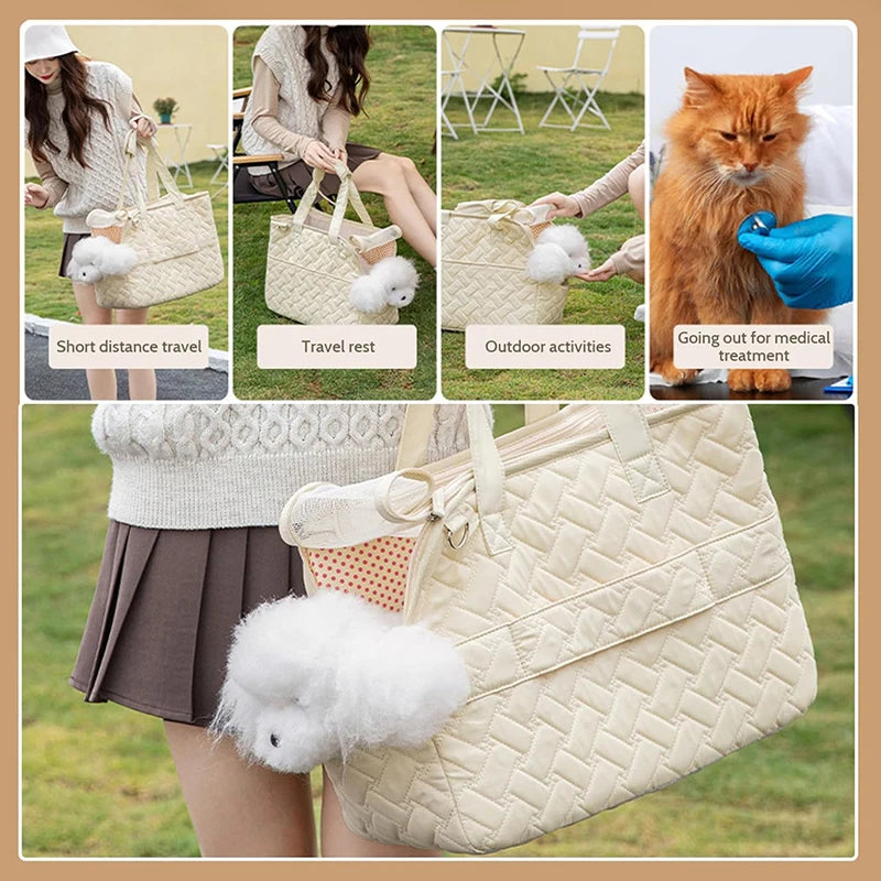 Portable Pet Carrier Tote Bag for Small Dogs & Cats — Breathable Mesh Handbag for Travel & Outdoor Use