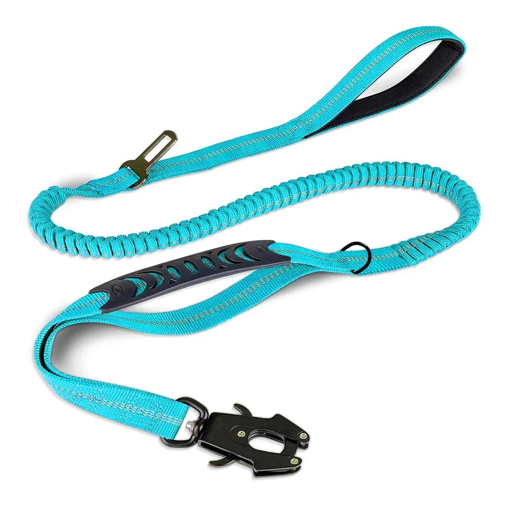 Reflective Bungee Dog Leash - Heavy Duty No-Pull Lead with Car Seatbelt