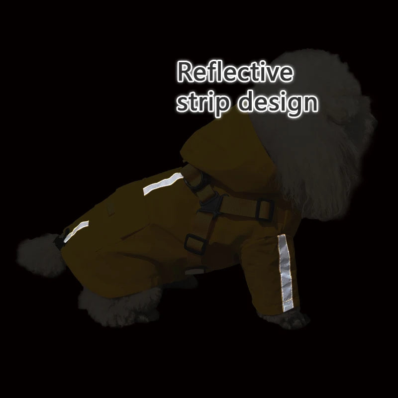 Reflective Waterproof Dog Raincoat with Built-In Harness