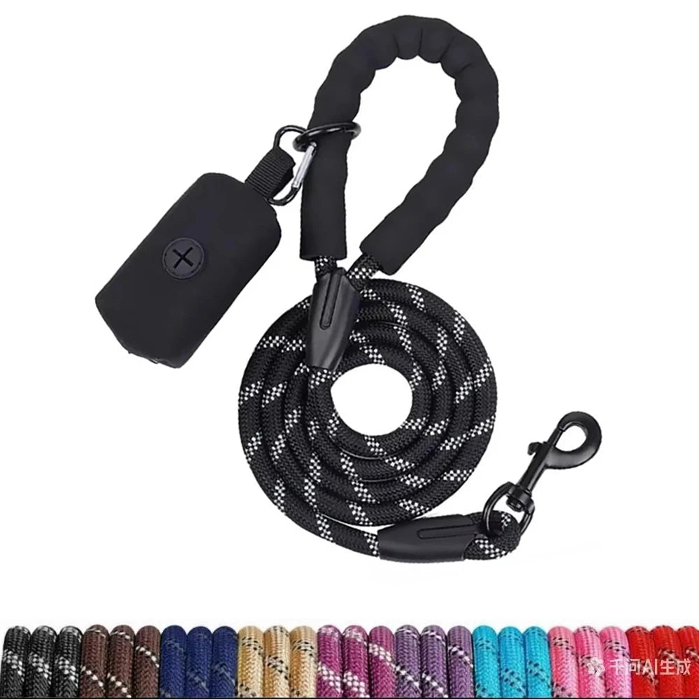 Reflective Dog Leash with Poop Bag Dispenser