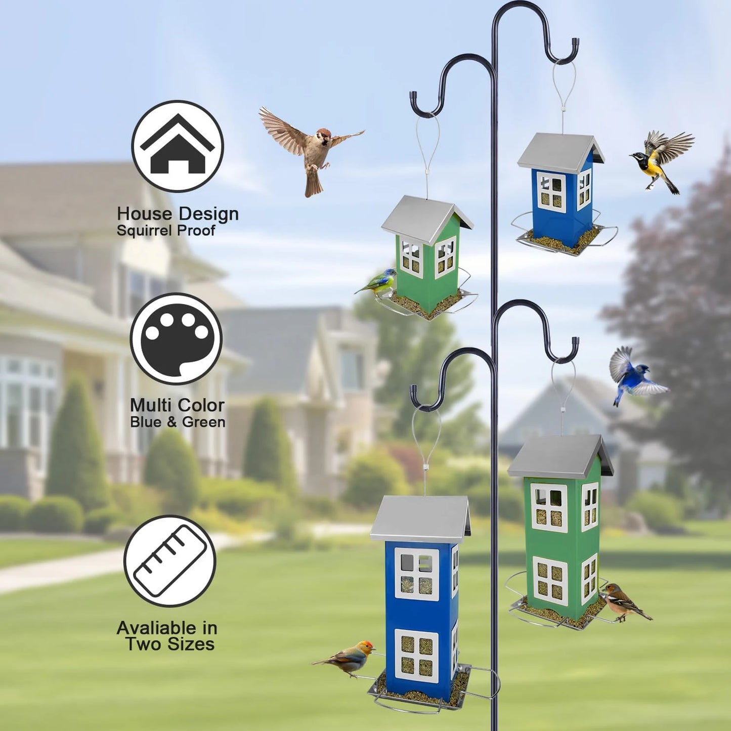 Outdoor Garden Bird Feeder House — Hanging & Suction Mount for Birds & Squirrels