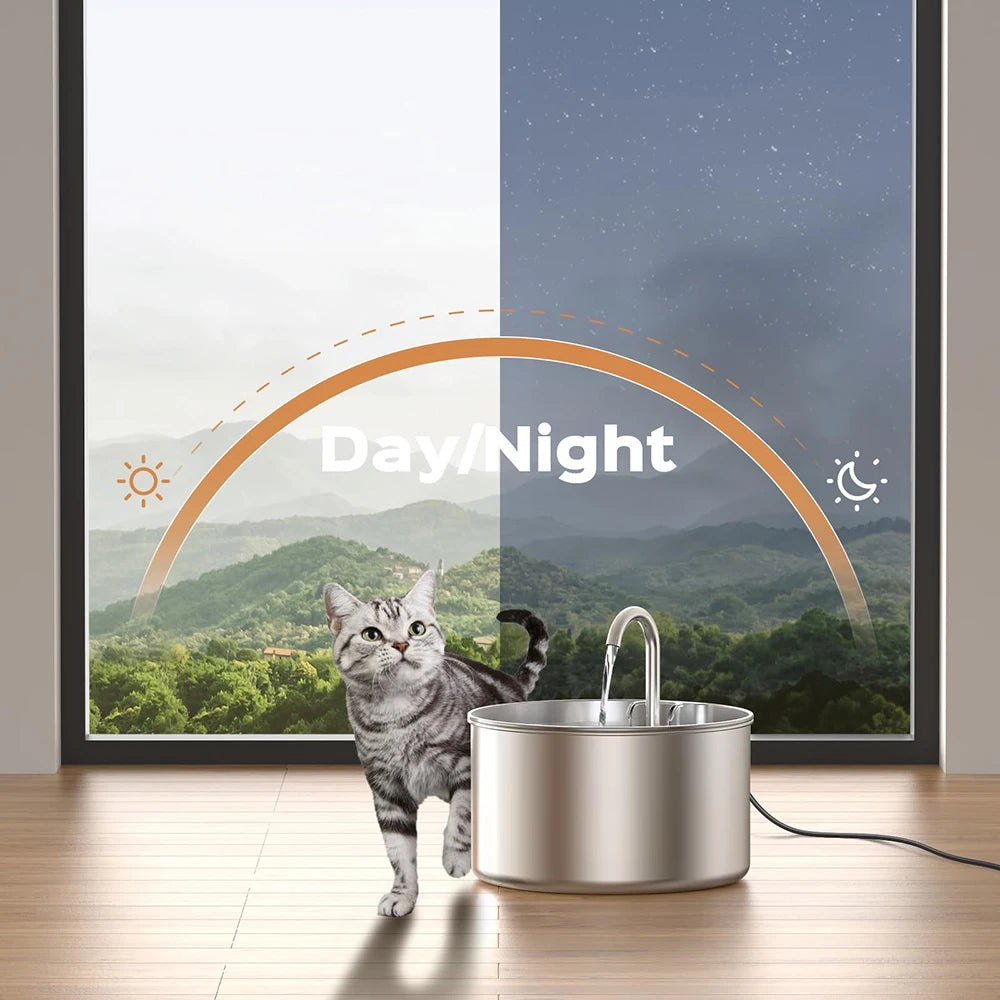 Fontaine à eau automatique ultra-silencieuse en acier inoxydable pour chat — Facile à nettoyer