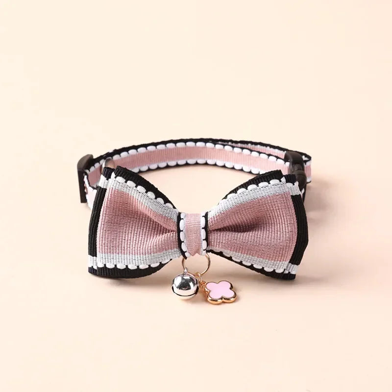 Adjustable Bow Collar with Bell for Cats and Small Dogs