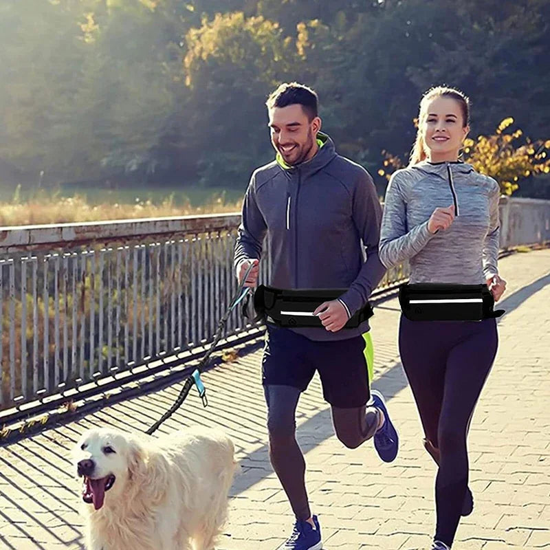 Laisse pour chien mains libres avec sac banane - Ceinture de course réfléchissante