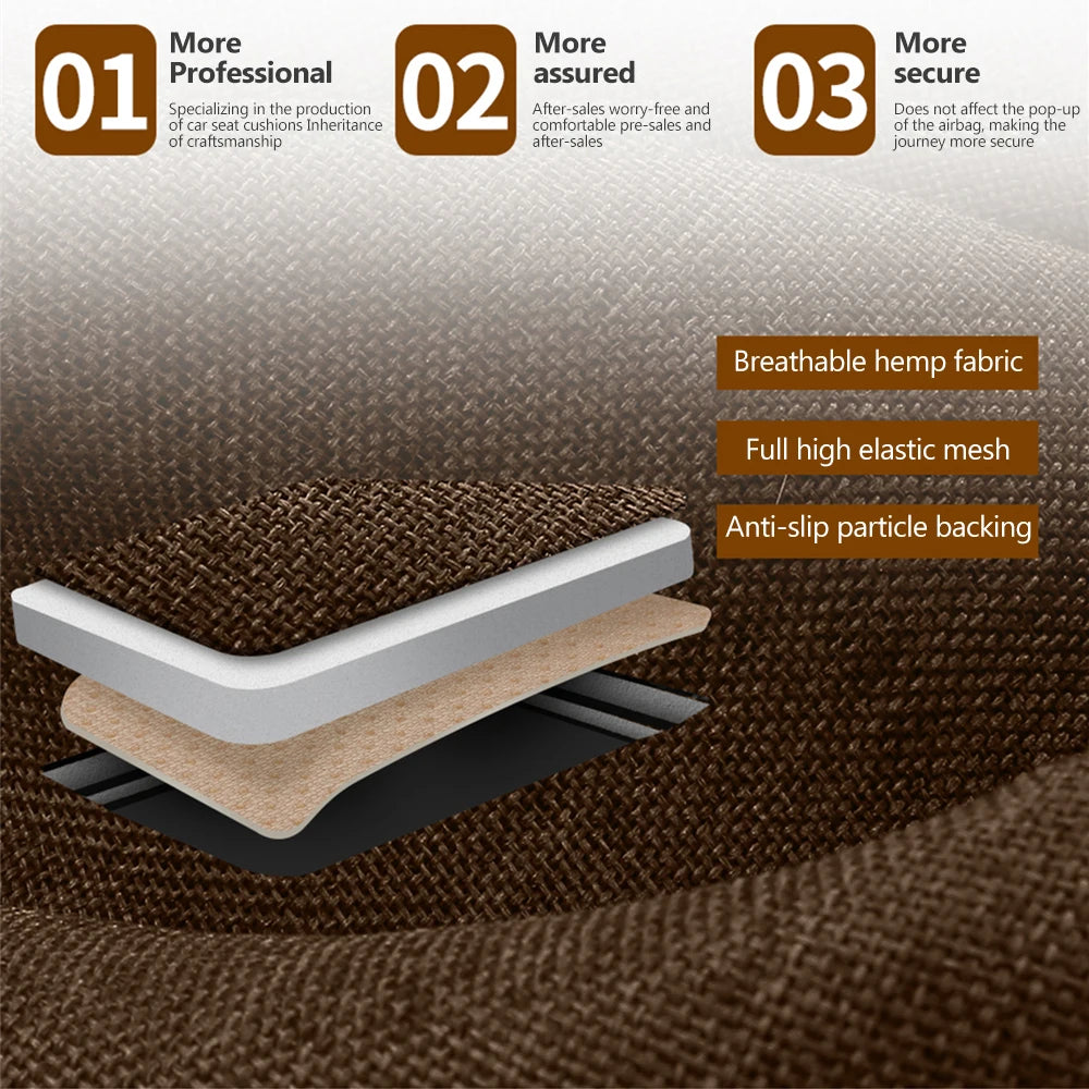 Universal Breathable Flax Car Seat Cover & Cushion Protector