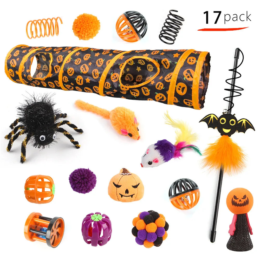 Halloween Cat Toy Variety Set with Wand, Mouse and Bell