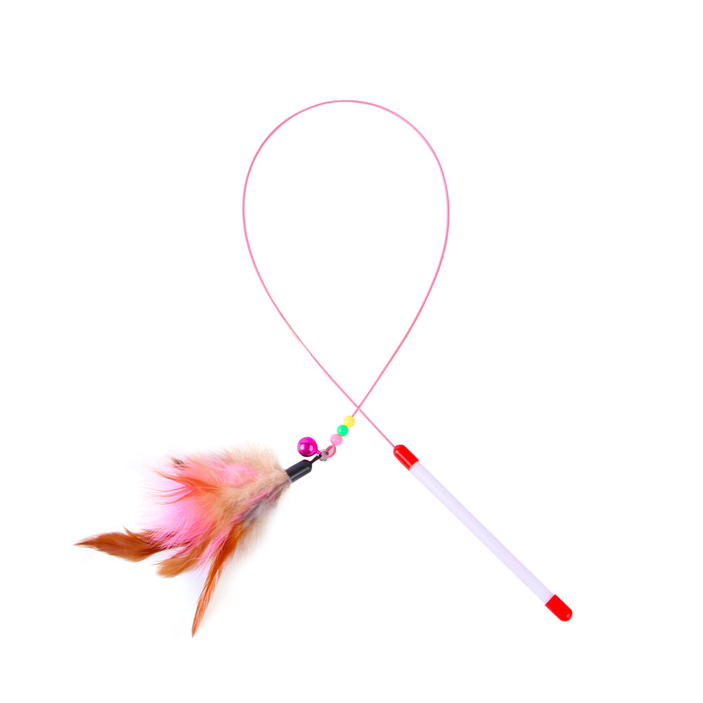 Interactive Feather Wand Cat Toy - Wire Teaser Stick for Kittens