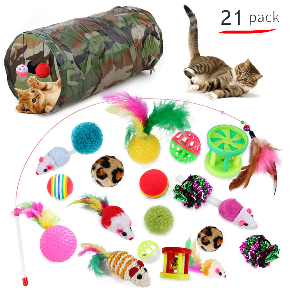 Foldable Cat Play Tunnel with Toys - Interactive Tent for Kittens