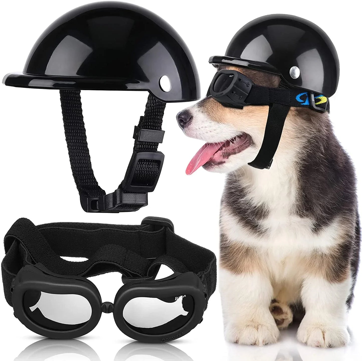 Dog Helmet & Goggles Set - UV Protection Sunglasses for Small Dogs