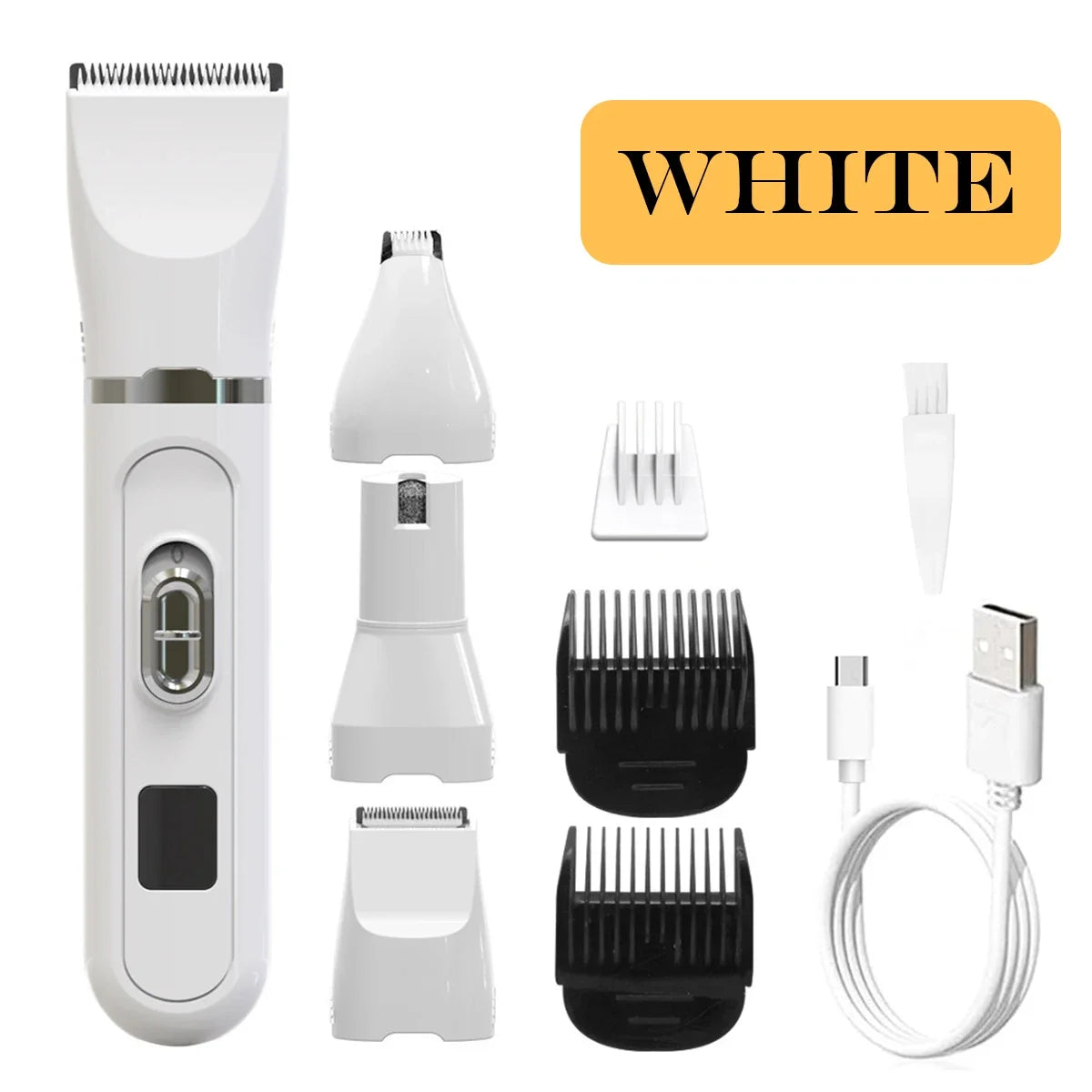 4-in-1 Cordless Pet Grooming Set with 4 Blades — Low Noise Rechargeable Clipper