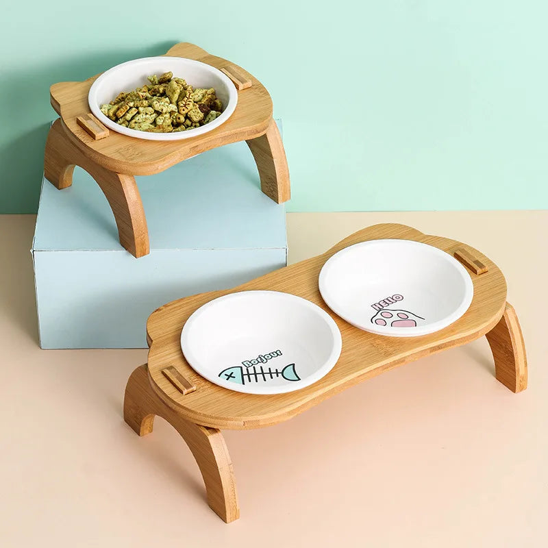 Gamelles surélevées pour chats - Gamelles surélevées en bambou pour chats et petits chiens