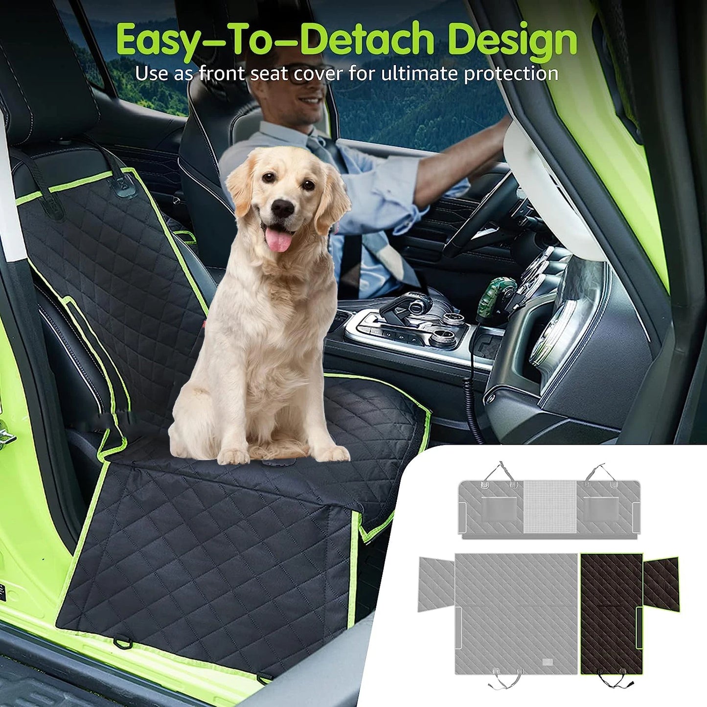 Housse de siège de voiture hamac pour chien 6-en-1 améliorée et imperméable avec fenêtre en maille