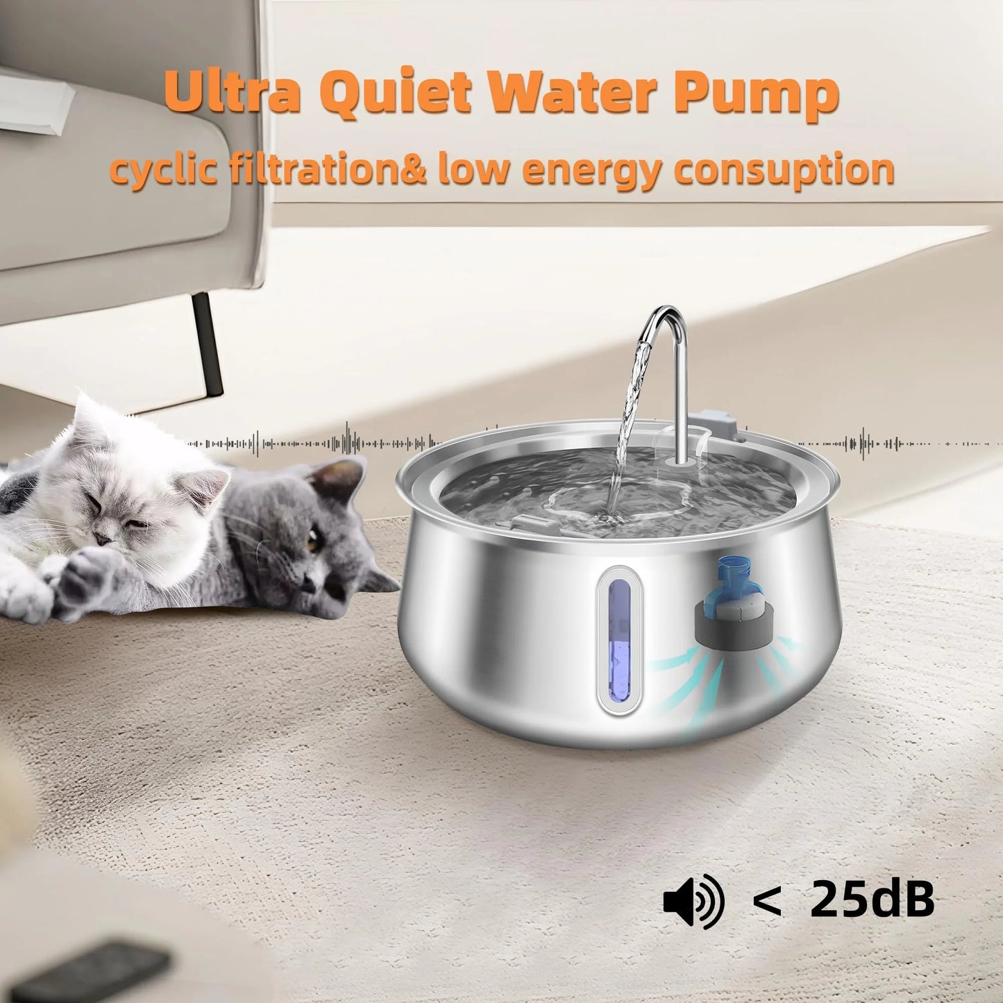 4L Stainless Steel Cat & Dog Water Fountain — Ultra-Quiet Pump for Multiple Pets