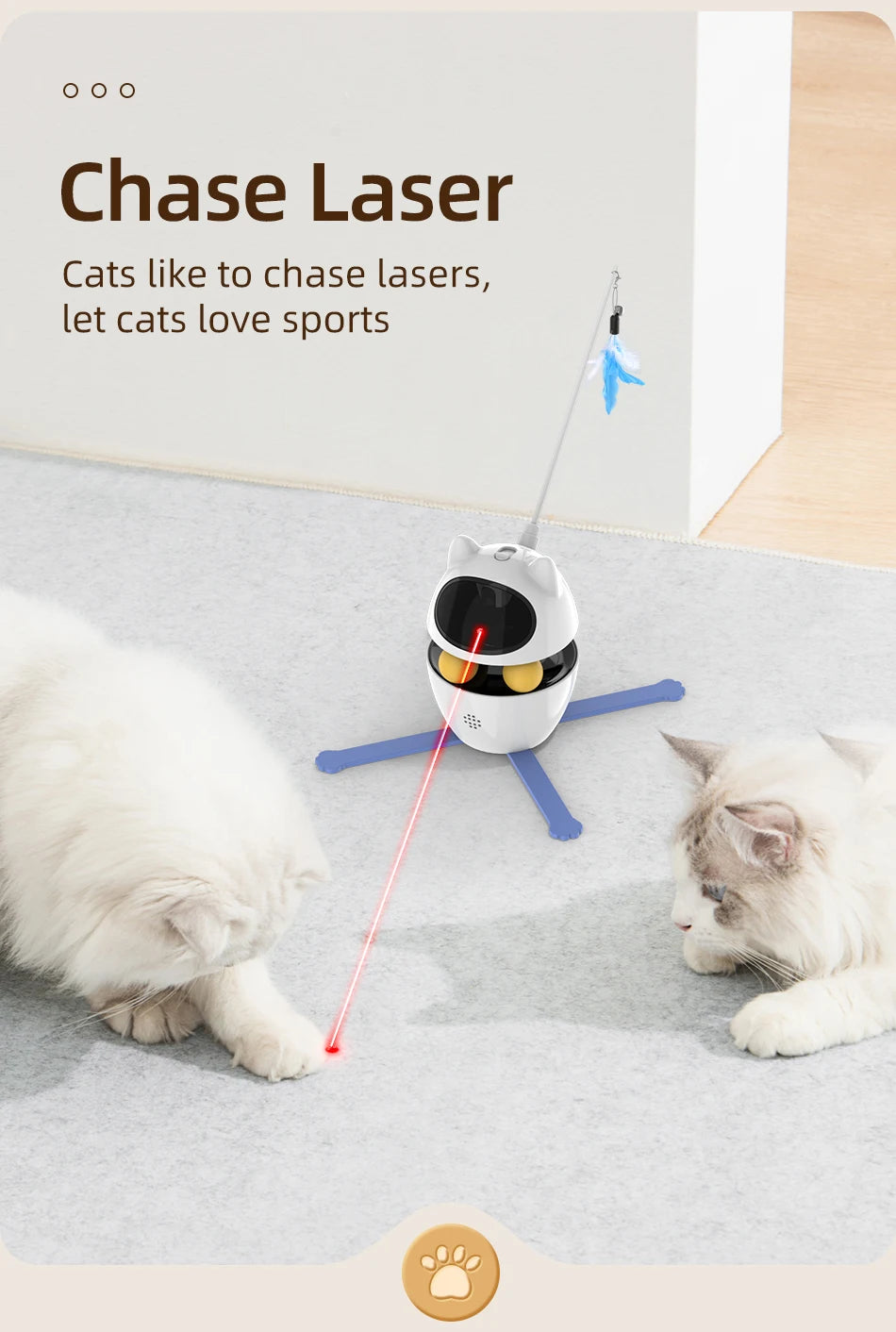 3-in-1 Smart Cat Toy with 360° Laser & 3 Replacement Feather Teasers