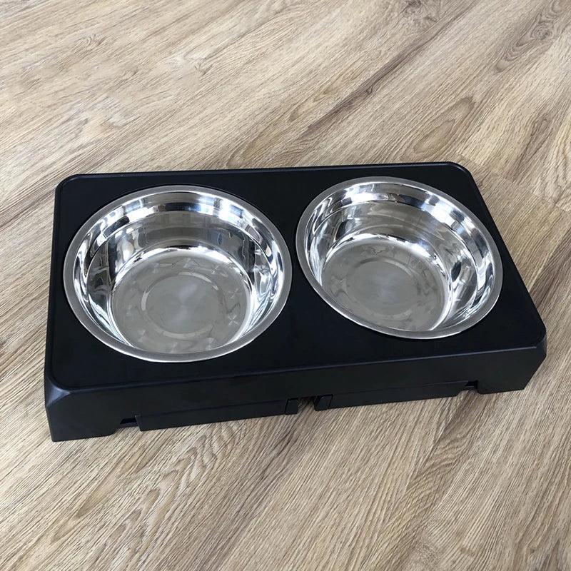 Adjustable Raised Dog Feeding Stand with Double Bowls
