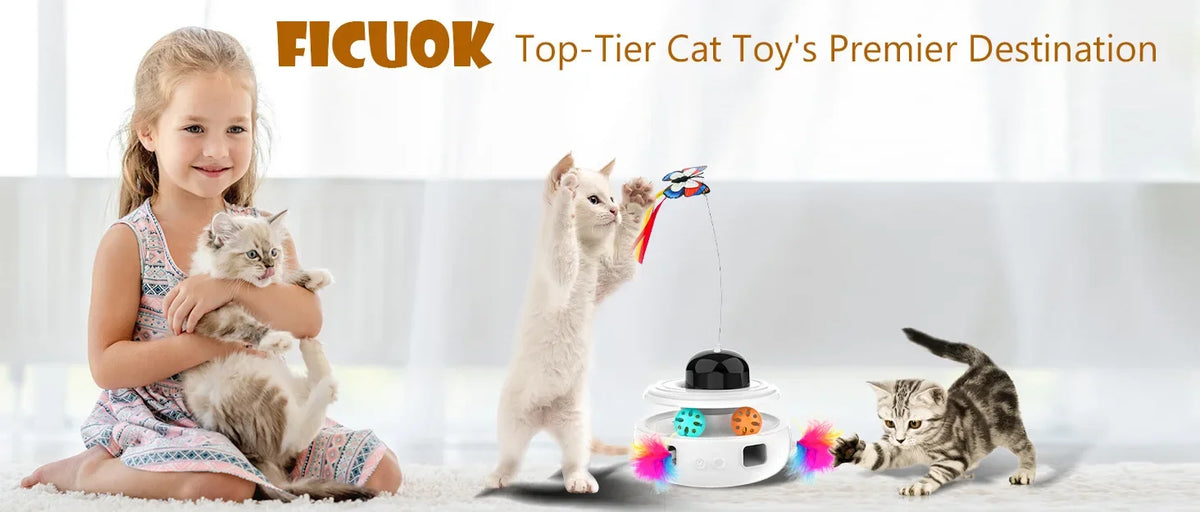 Quiet Electric Rolling Ball Cat Toy with LED Light & Feather