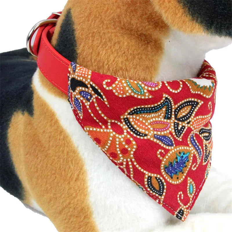 Printed PU Dog Collar with Bow Tie & Bandana Set — XS to L+