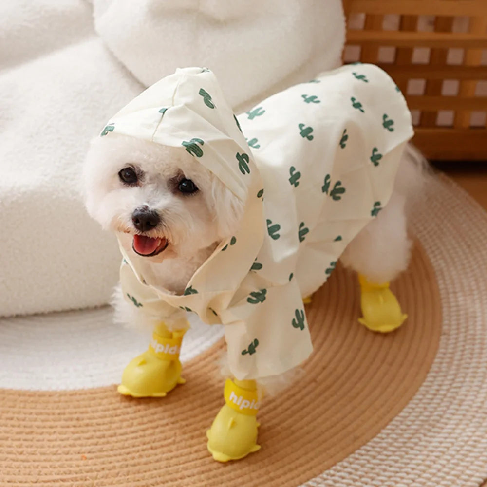 Printed Pet Dog Raincoat Waterproof Pet Hoodie with Traction Hole for Small Dogs Bichon Chihuahua Puppy Chubasquero Para Perros