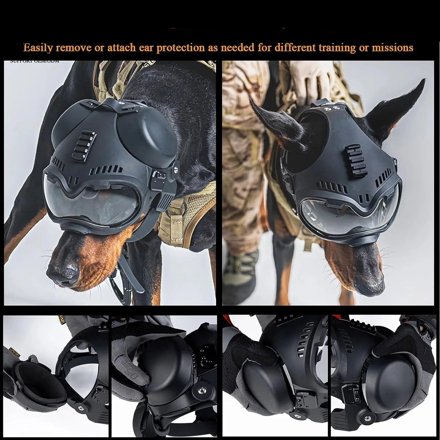 Tactical Dog Helmet with Removable Ear Guards — Adjustable Head Protection for Working Dogs & Large Breeds
