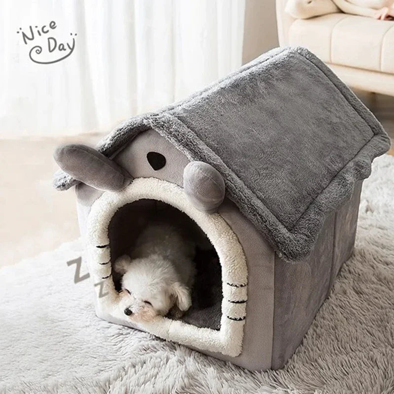 Foldable Plush Pet House for Cats & Small Dogs
